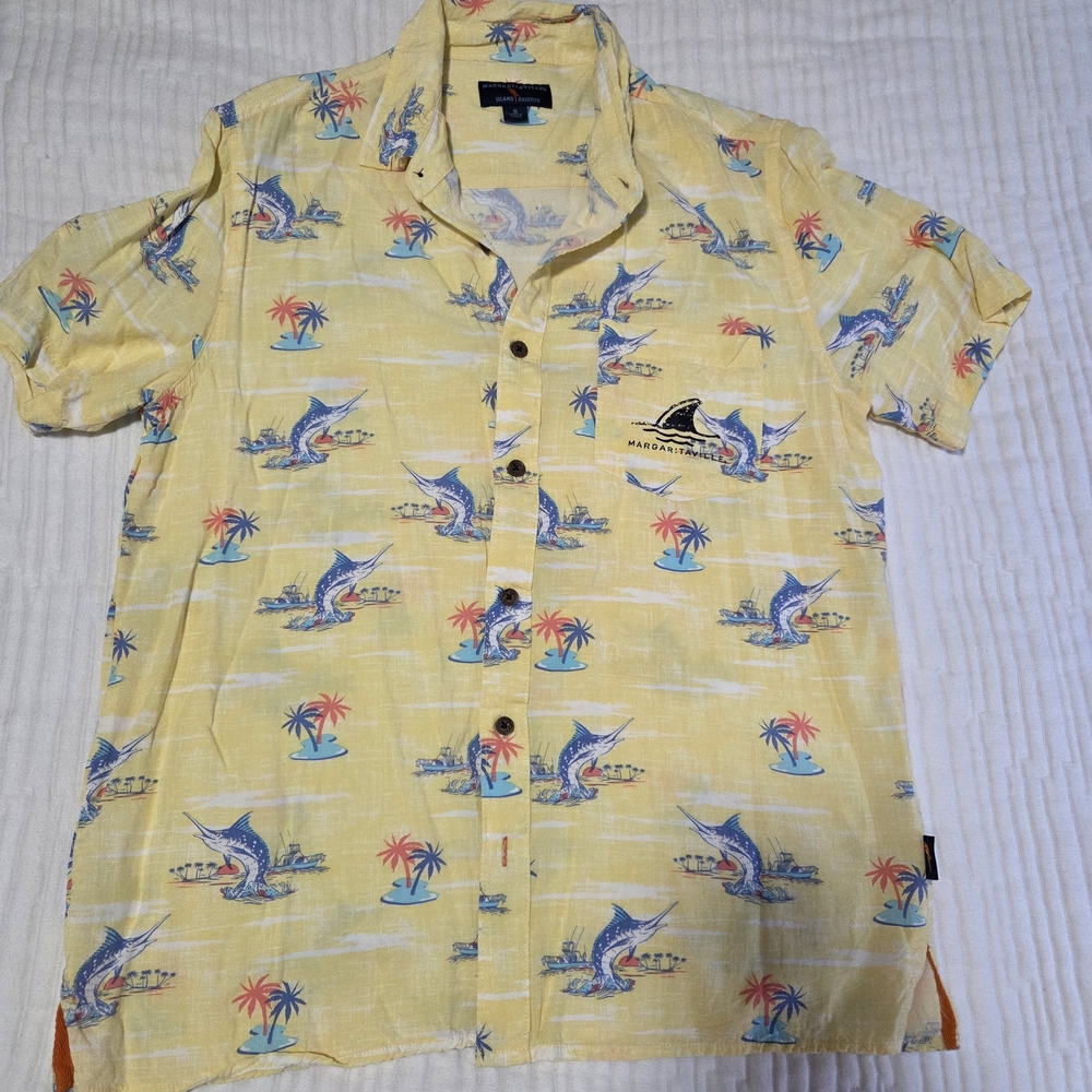 Margaritaville Yellow Short-Sleeve Tropical Button-Down Shirt
